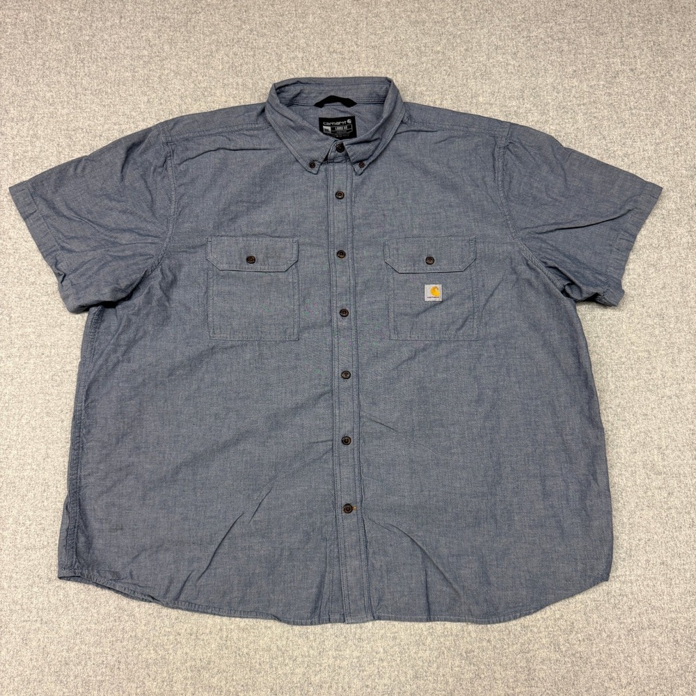 Carhartt | Short Sleeve Button Down | 3XL | Blue | Loose Fit Cotton Workwear